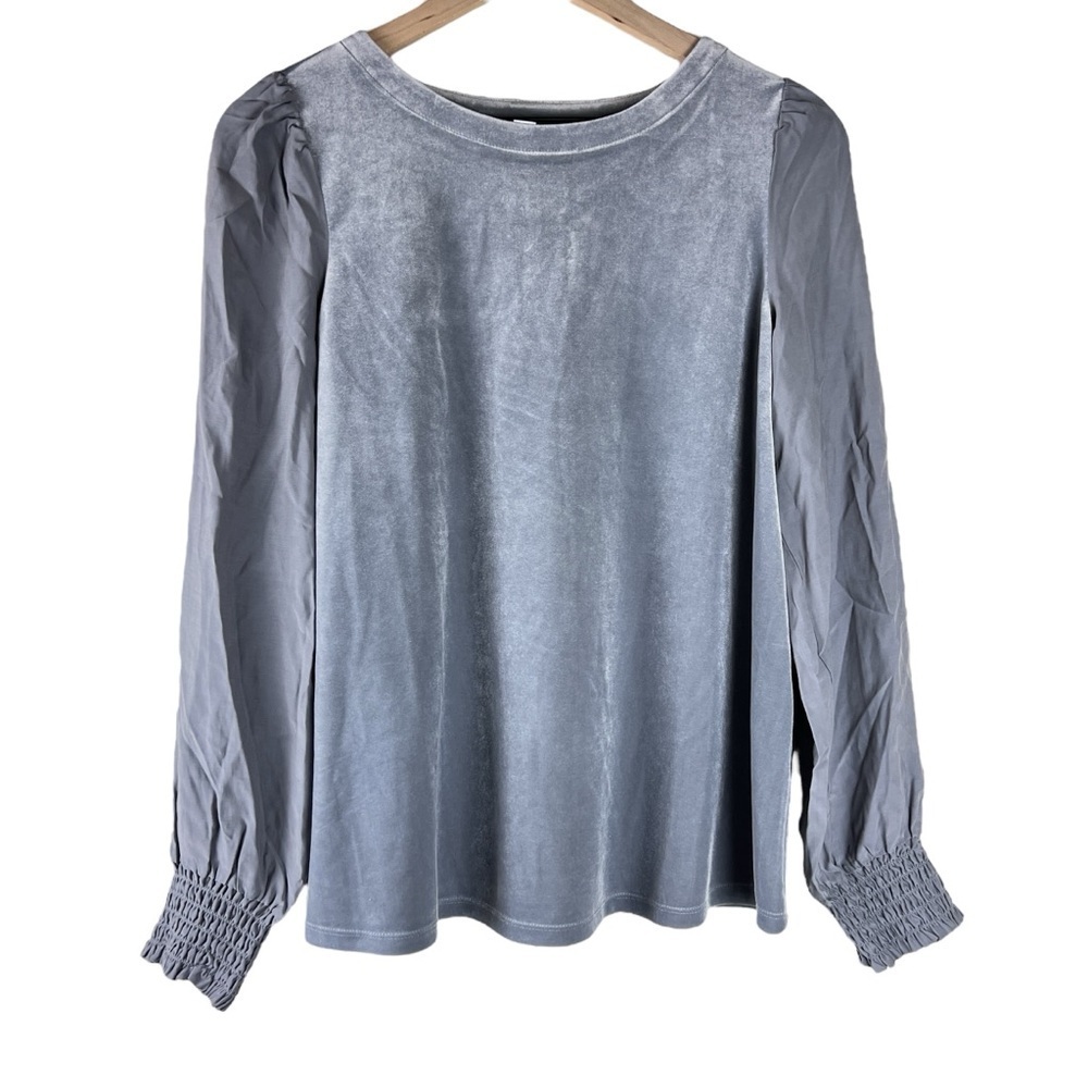 J. Jill Gray Velvet Velour Mixed Media Long Sleeve Top